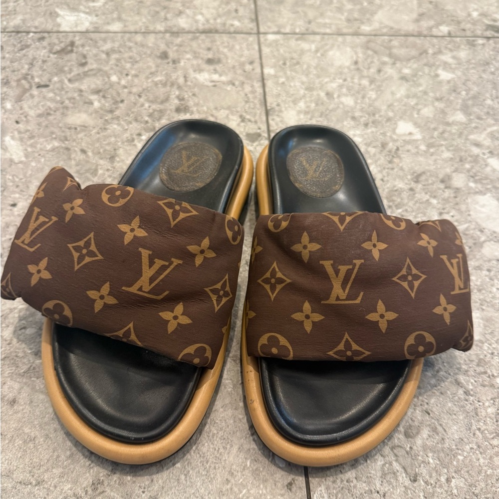 Louis Vuitton Brown Monogram Padded Slide Sandals